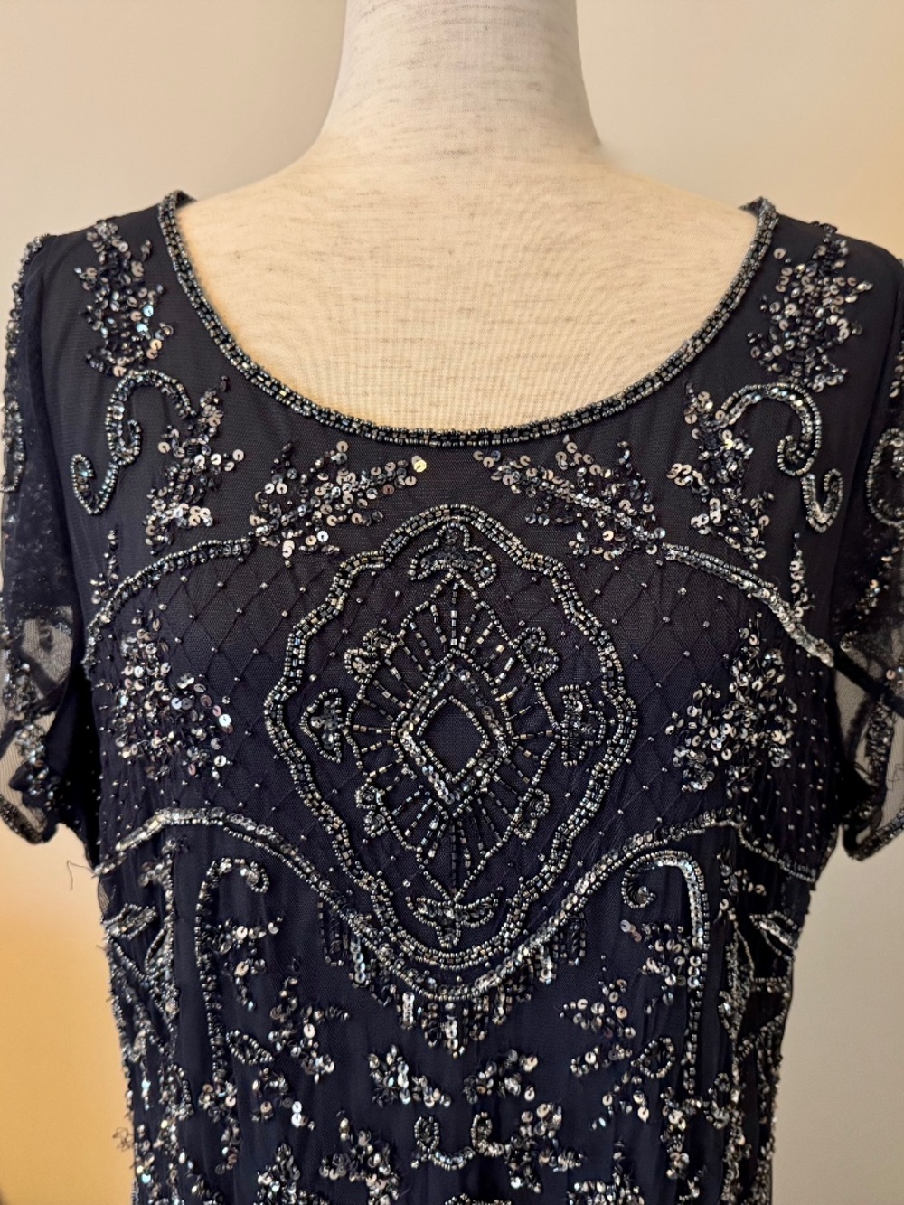 Pisarro Nights Art-Deco Style Navy Blue Beaded Gown
